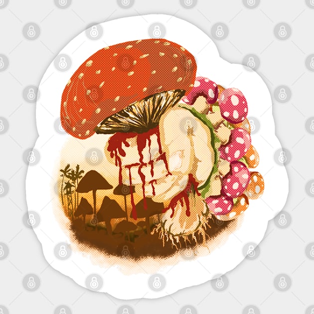 Crushed mushroom in bloodshed Sticker by Markyartshop